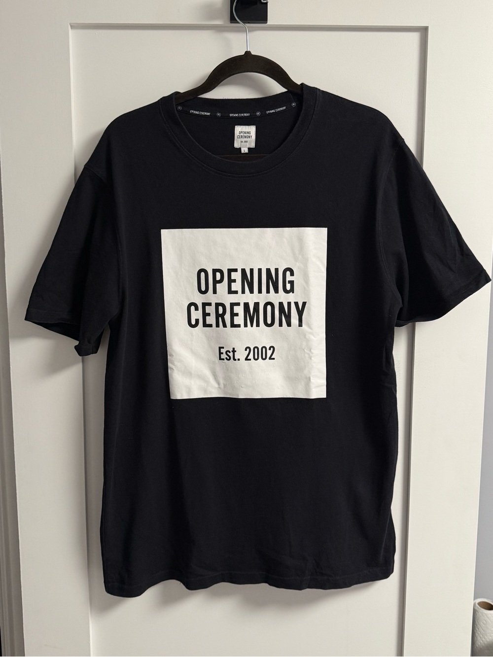 Opening Ceremony Black Tee with White Square Logo